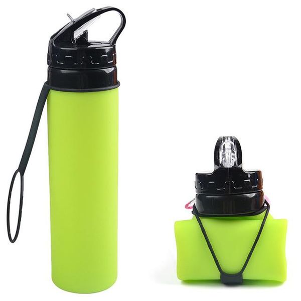 

creative riding foldable 600ml water bottles outdoor sports portable collapsible food grade silicone water cups with straw dh0769