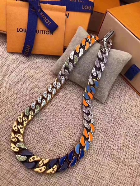 

fashion design jewelry titanium steel high-quality cuban link necklace men punk crystal diamond inlay letter chain gift box, Silver
