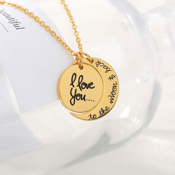 

2019 fashion sun moon i love вы ожерелье для женщин из нержавеющей стали золотой цепи choker гравировка ожерелье шарма boho ювелирных издели, Silver