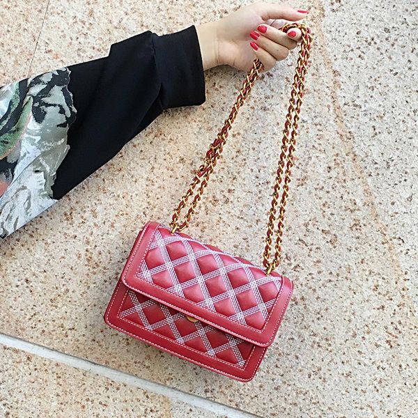 

elegant2019 bag woman luxurious2019 all-match tide single shoulder messenger lattice chain small square package
