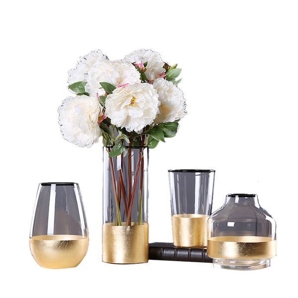 European Glass Flower With Foil Figurines Living Room Decor Gold
