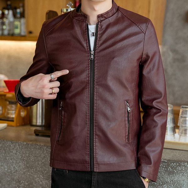 

the new man in the fall of 2019 locomotive pu leather jacket cultivate one's morality trend, Black