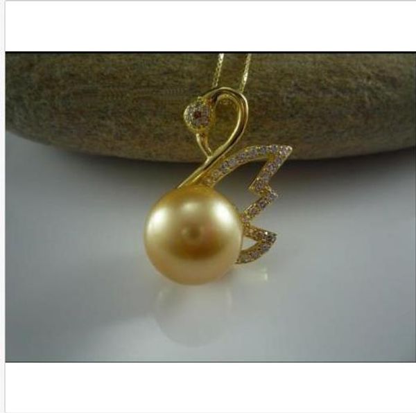 

huge new perfect 13mm tahaitian gold pearl rose gold pendant necklace, Silver