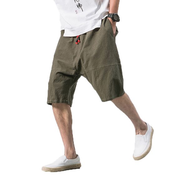 

китайский стиль 2019 мужские брюки мужские мешковатые широкие промежность белье шаровары свободные большие обрезанные брюки широкие шаровары, Black