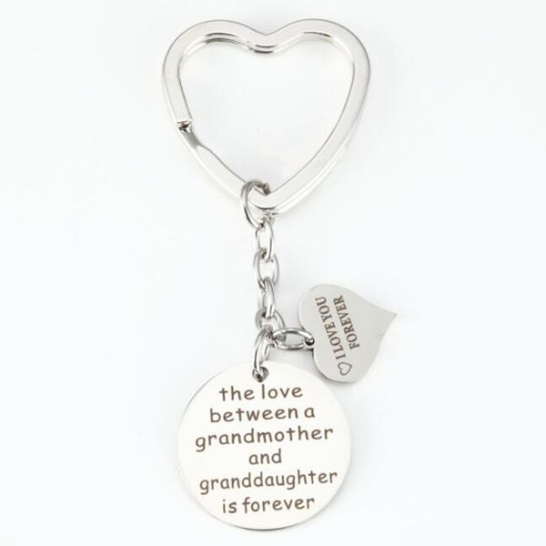 

stainless steel heart pendant key ring i love you forever grandparents grandmother keychain family key ring gift, Silver