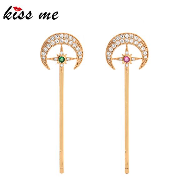 

kissme new arrival simple design zircon moon hairpin for women handmade appointment wedding date gift hairpin jewelry accessory, White;golden