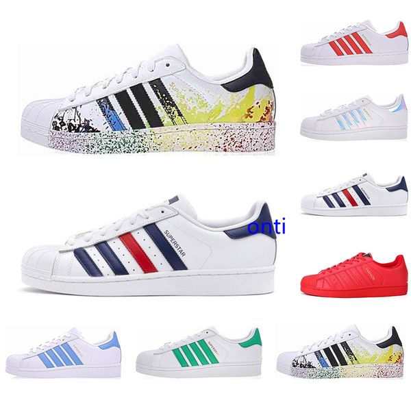 

blue hologram iridescent junior superstars pride sneakers fashion originals superstar women men sport casual shoes 36-45, Black