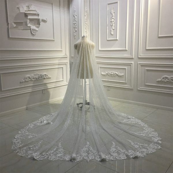 

2020 glitter one layer beaded 3m long cathedral wedding veils applique soft tulle bridal veil wedding accessories with comb, Black