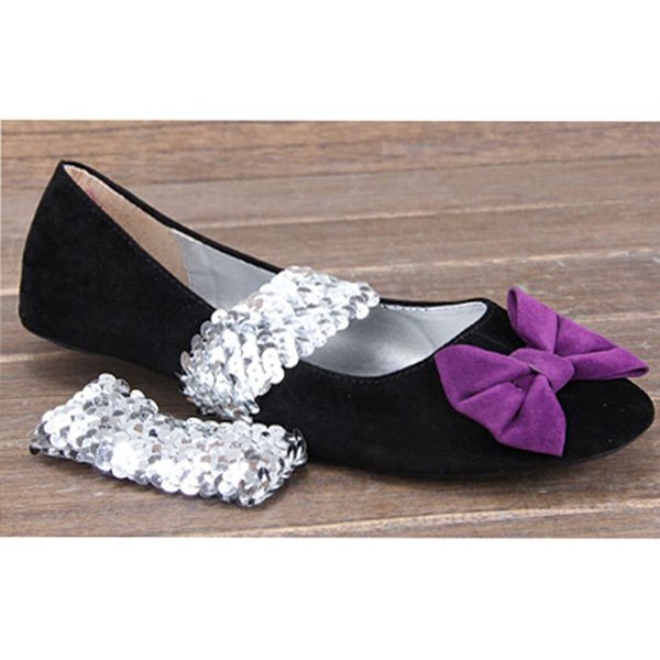 

1pair fashion women elastic shoelaces anti-loose sequins shoe string straps random color, Black