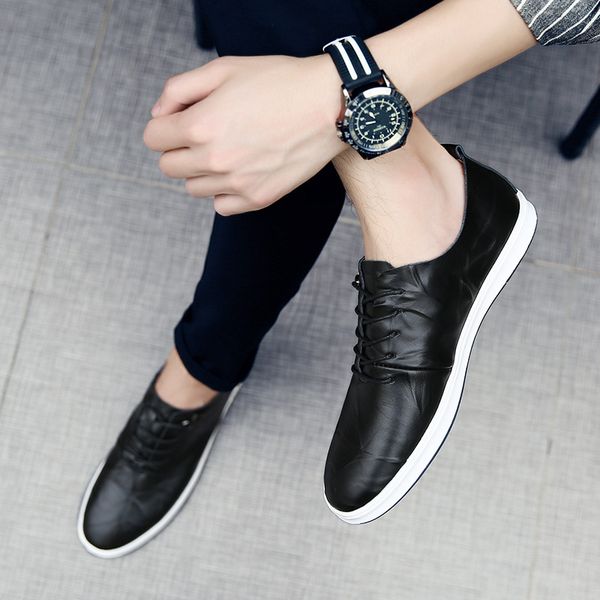 

men's shoes autumn fashion leather shoes men's 2018 england shoe korean-style trend casual versatile ska, Black