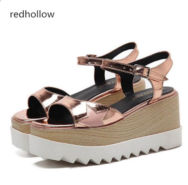 

summer women platform shoes oxfords brogue stars shiny leather open toe sandals woman beach shoes hollow light soles slippers, Black