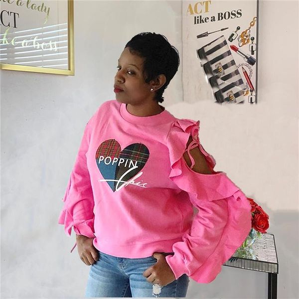 

женская любовь print designer tshirts моды выдалбливают falbala с длинным рукавом женская tshirts повседневная женщины одежда, White