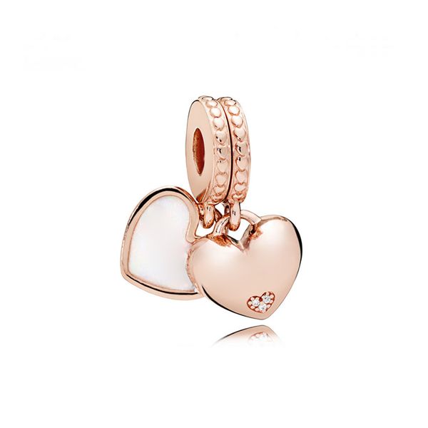 NUOVO 100% argento sterling 925 1:1 782072EN23 ROSA MADRE E FIGLIA CUORI APPESI Originali regalo per gioielli di moda da donna