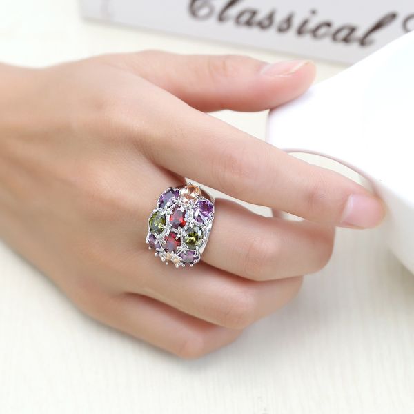 

wedding rings 2021 est fashion colorful cz crystal 925 sterling silver jewelry party finger ring for women engagement bijoux, Slivery;golden