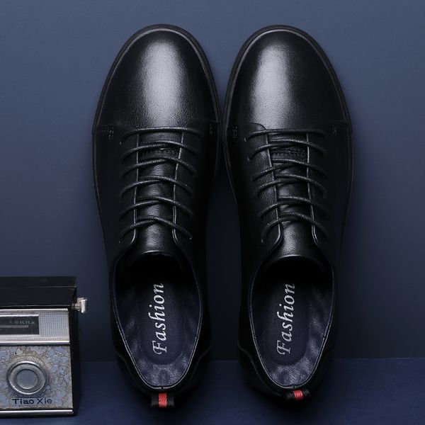 

mycolen genuine leather men shoes causal men shoes male flats summer lace-up korean leisure tide sepatu pria terbaru, Black