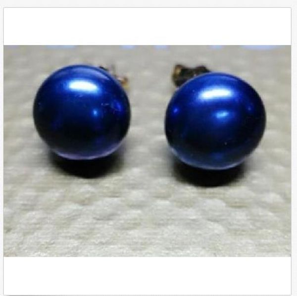 

huge 12-13mm tahitian perfect round black blue pearl earring yellow needle, Golden;silver