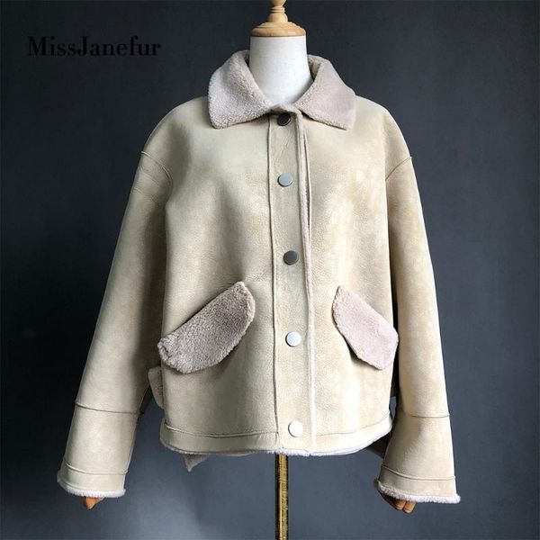 

women genuine leather jacket,winter warm fur coat.sheepskin wool jackets,plus size sheep shearling, Black