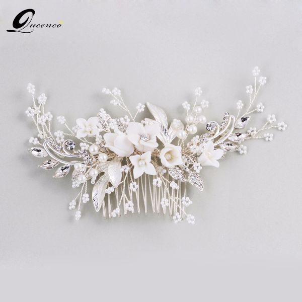 

metal floral hair comb tiara bridal pearl crystal leaf headpiece bridal hairpins wedding hair accessories party prom gift, Golden;white