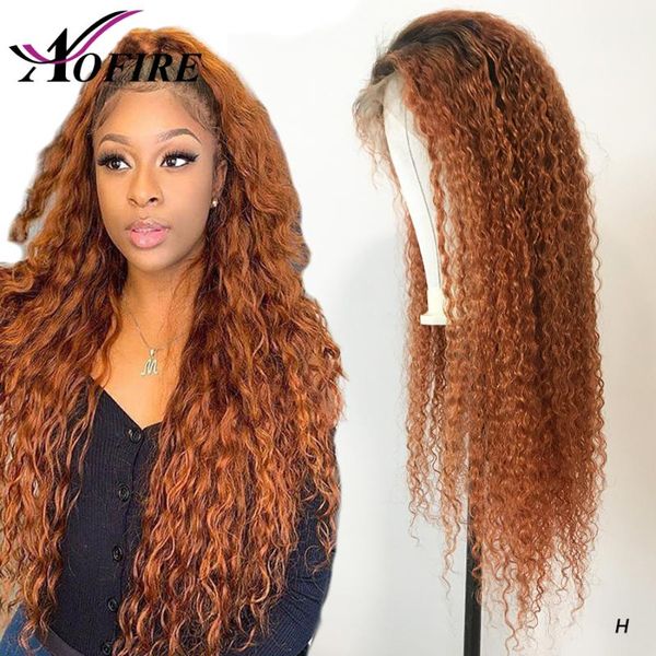 

full lace front human hair wigs 1b/30# ombre curly blonde wig brazilian remy hair pre plucked 150% density for black women, Black;brown