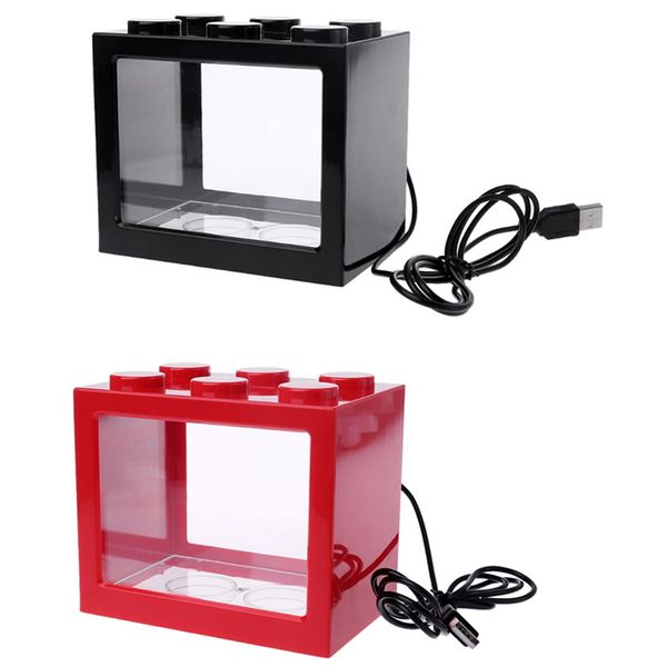 

мини-аквариум usb светодиодные лампы fish tank для дома и офиса чай таблица украшение малый строительный блок fish tank