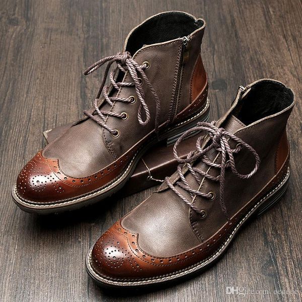 

us6-9 мужская натуральная кожа британский стиль зашнуровать крыло советы мартин сапоги повседневная зима вечернее платье оксфорды резьба сап, Black