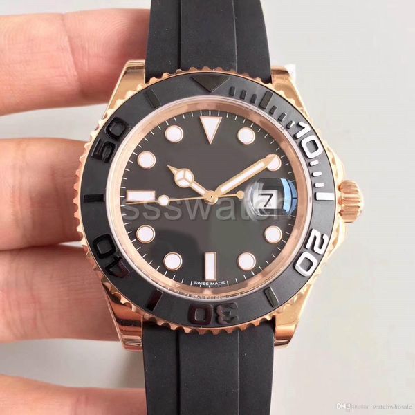 

2019 new high watch 40mm ceramic ring 116655 style 18ct rose gold automatic movement sapphire mirror rubber strap, Slivery;brown