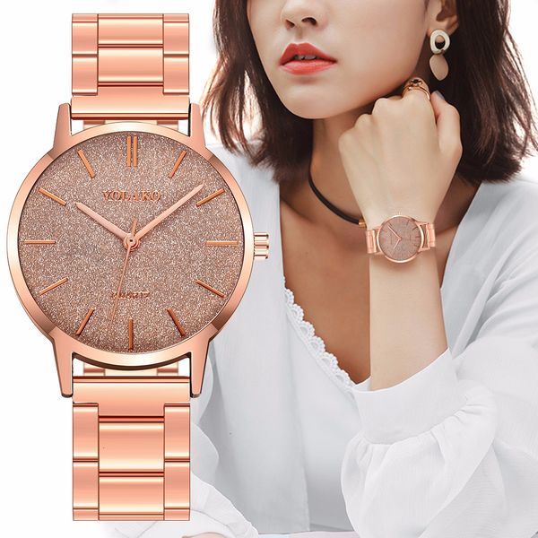 

women stainless steel starry sky watch luxury ladies quartz watches yolako clock, Slivery;brown
