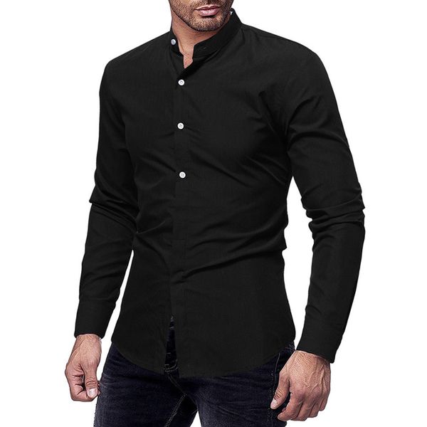 

2019 fashion solid button men shirt luxury fashion men slim fit shirt long sleeve shirts casual, White;black