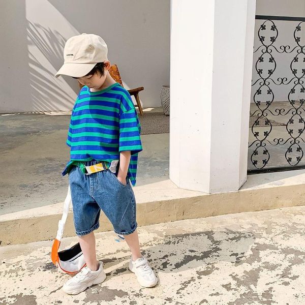 

summer boys clothes sport sets kids boys clothing sets fashion 2 pieces casual striped short sleeve children clothing y08, White