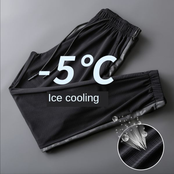 

summer ultra-thin viscose fiber mesh sports pants men's loose-fit ultra-stretch quick-dry casual pants capri harem, Black