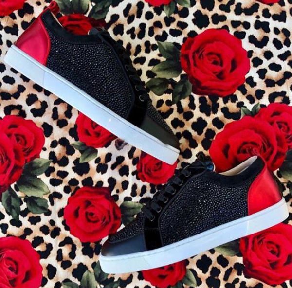 

mens designer shoes designer luxurious junior spikes sneaker flats shoes red bottom glitter men women leather sneakers party shoes, Black