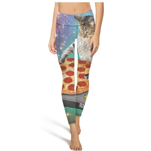 

dj pizza cat space musicfashion дамы ретро йога брюки эластичность повседневный tight подходит для танцевальной музыки упакована кошек кошки, Black