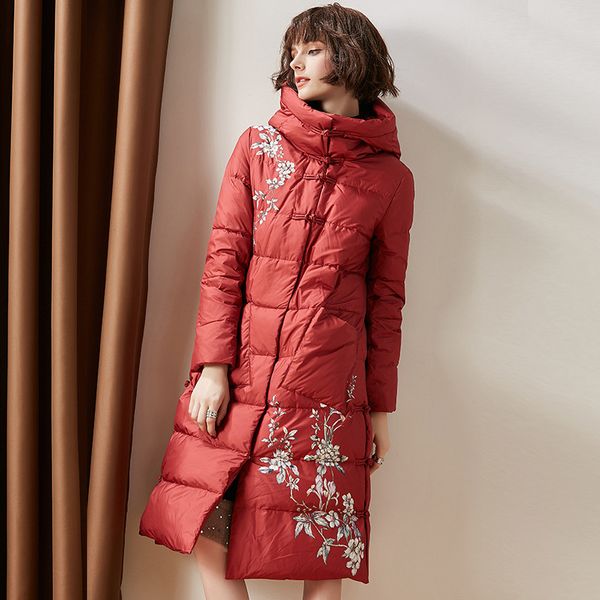 

для женщин вниз parka 2019 новая мода длинные цветочные печати вниз parka куртки зимы женщин пальто с капюшоном, Black