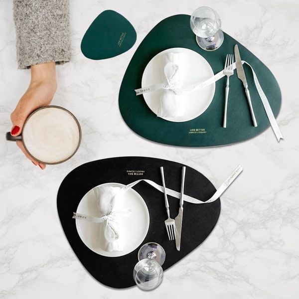 

4шт кожа placemats бытовой triangle овальной водонепроницаемое масло изоляция pad чаша мат coaster тарелка pad таблица мат коврики коврики