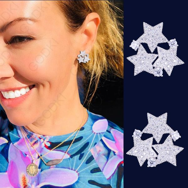 

godki 19mm luxury stars cluster full mirco cubic zirconia wedding women bridal party dressing up earring fashion high jewelry, Silver