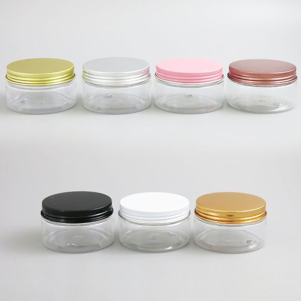 

24 x 100g empty clear cosmetic cream containers cream jars 100cc 100ml for cosmetics packaging plastic bottles with metal lids