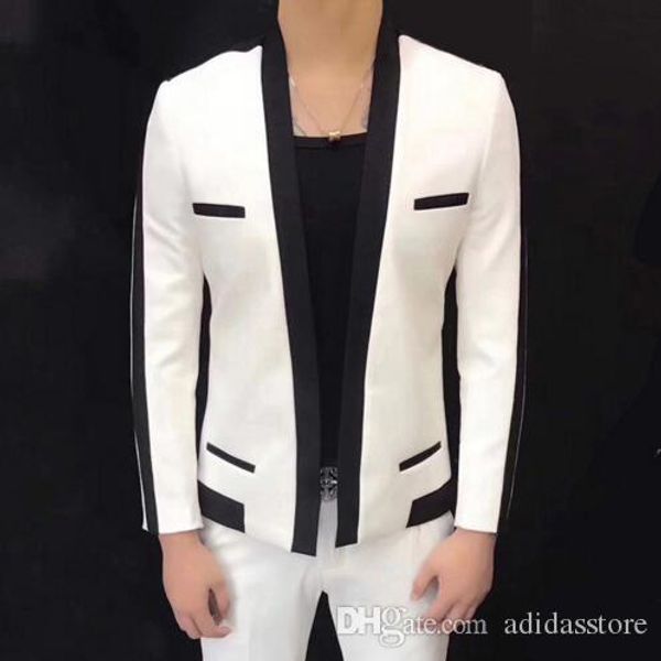 

2019 men's new fashion fashion walk-show the groom's wedding suit hairdresser's jacket plus size singer costumes, White;black