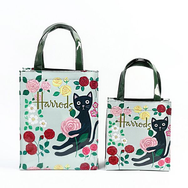 

london style pvc reusable shopping bag women's bag eco friendly flower shopper waterproof handbag lunch tote shoulder