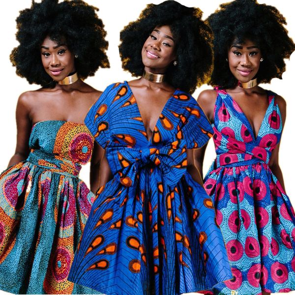 

2019news floral national print african dresses for women evening party pleated noble dashiki bazin african clothes riche female, Red
