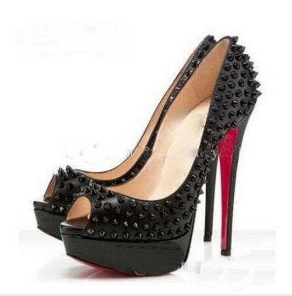 

original logo fa hion rivet fi h mouth luxury de igner red bottom bottom high heel women dre hoe, White;black