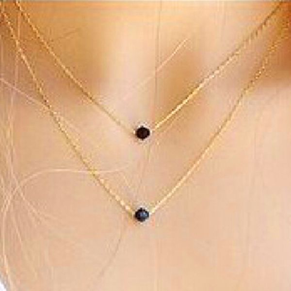 

double layer golden color fashion chain necklace with black simulated stones decorated for women charm necklace x95, Silver