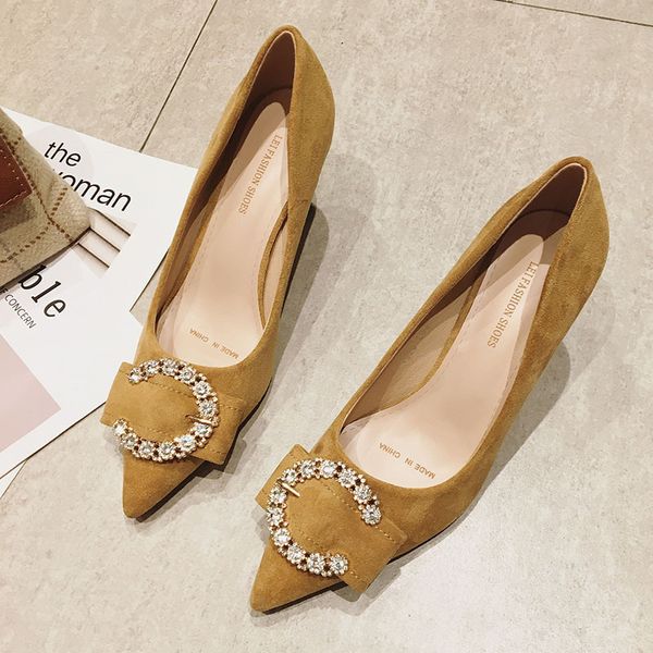 

rhinestone women pumps autumn thin heels dress shoes flock women female slip-on high heels party wedding shoes woman shoes mujer, Black
