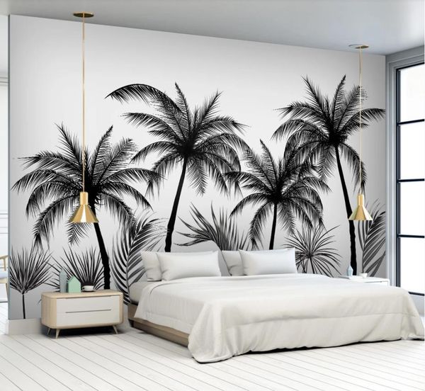 

black and white style coconut tree nordic tv background wall wallpaper for walls 3 d for living room