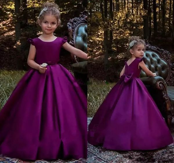 

элегантный фиолетовый line простые атласные девушки pageant платья назад большой лук zipper сшитое покрытие девушки цветка для партии платья, White;blue