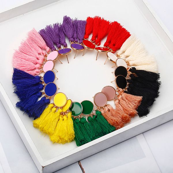 

2019 New Fashion Bohemia Statement Tassel Earrings Gold Color Round Drop Earrings for Women Wedding Long Fringed Earrings Jewelry Gift e0343