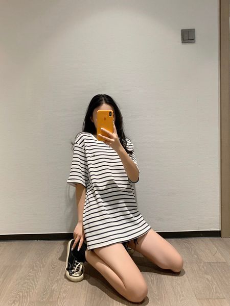 

2020 женщины дизайнер футболки мода марка тройники полосатый вскользь конструктора tops вскользь высокого качества летнюю короткие рукава, White