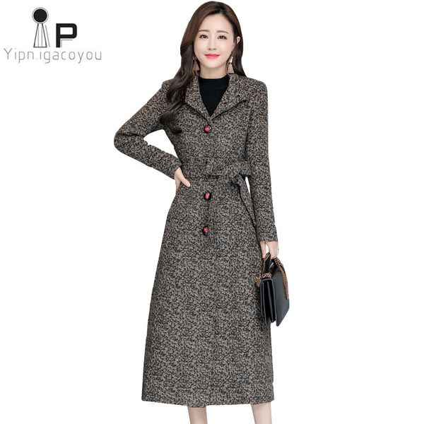 

women coat winter long wool jacket 2019 vintage korean plus size slim warm woolen coat women fashion ladies wool jacket overcoat, Black