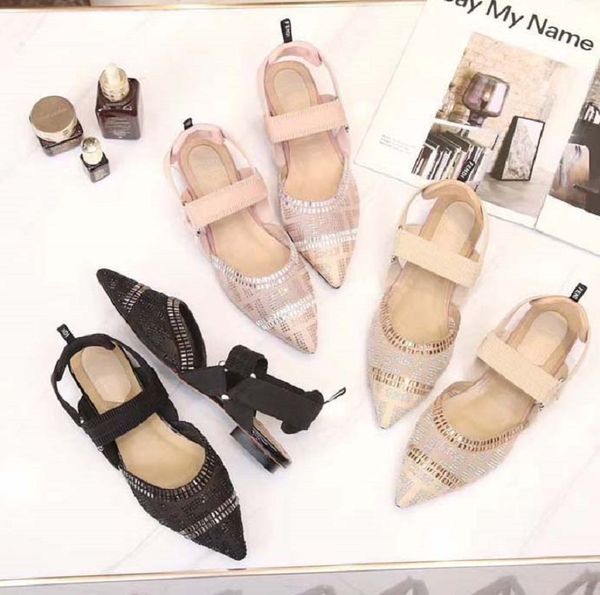 

new fashoin woman shoe heels ladies flat female trend classics designer shoes elegant rhinestone pionted toes dress shoes 001st di06