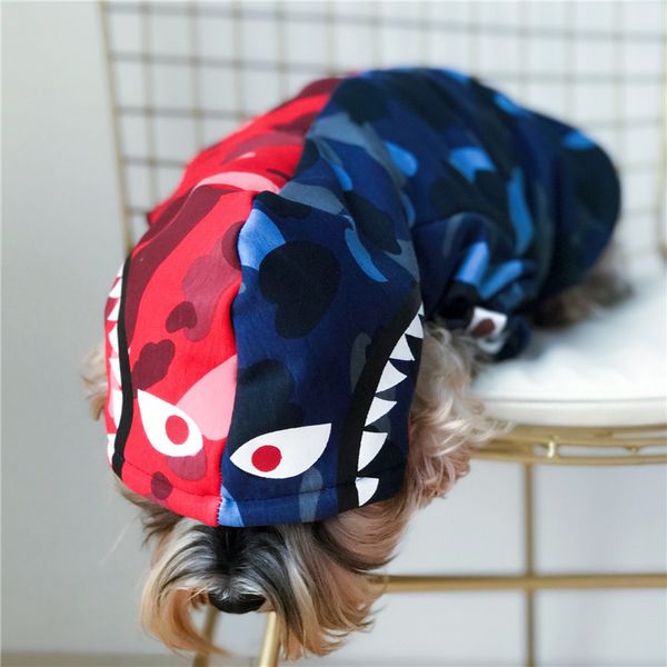 

shark red blue joint pet hoodies popular logo dog cat clothes teddy schnauzer puppy autumn winter style brushed hoodies