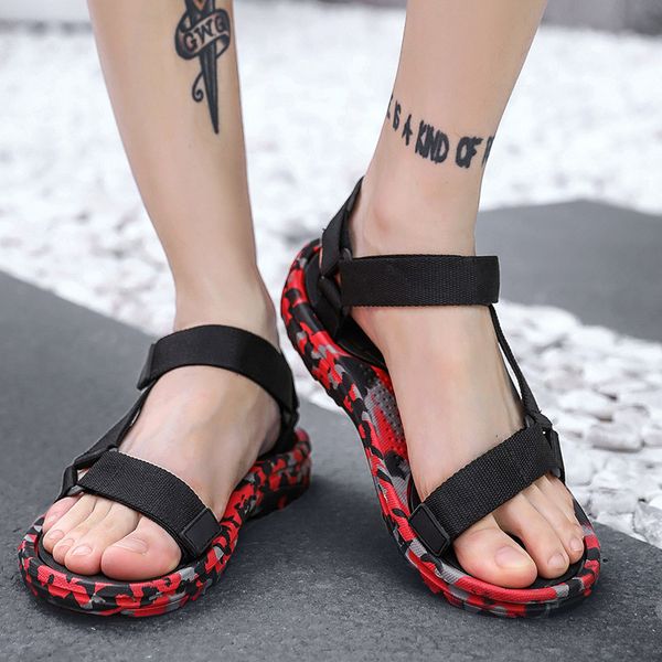 

bvnobet summer men sandals concise flat shoes male camouflage casual beach shoes men gladiator sandals sandalias hombre, Black